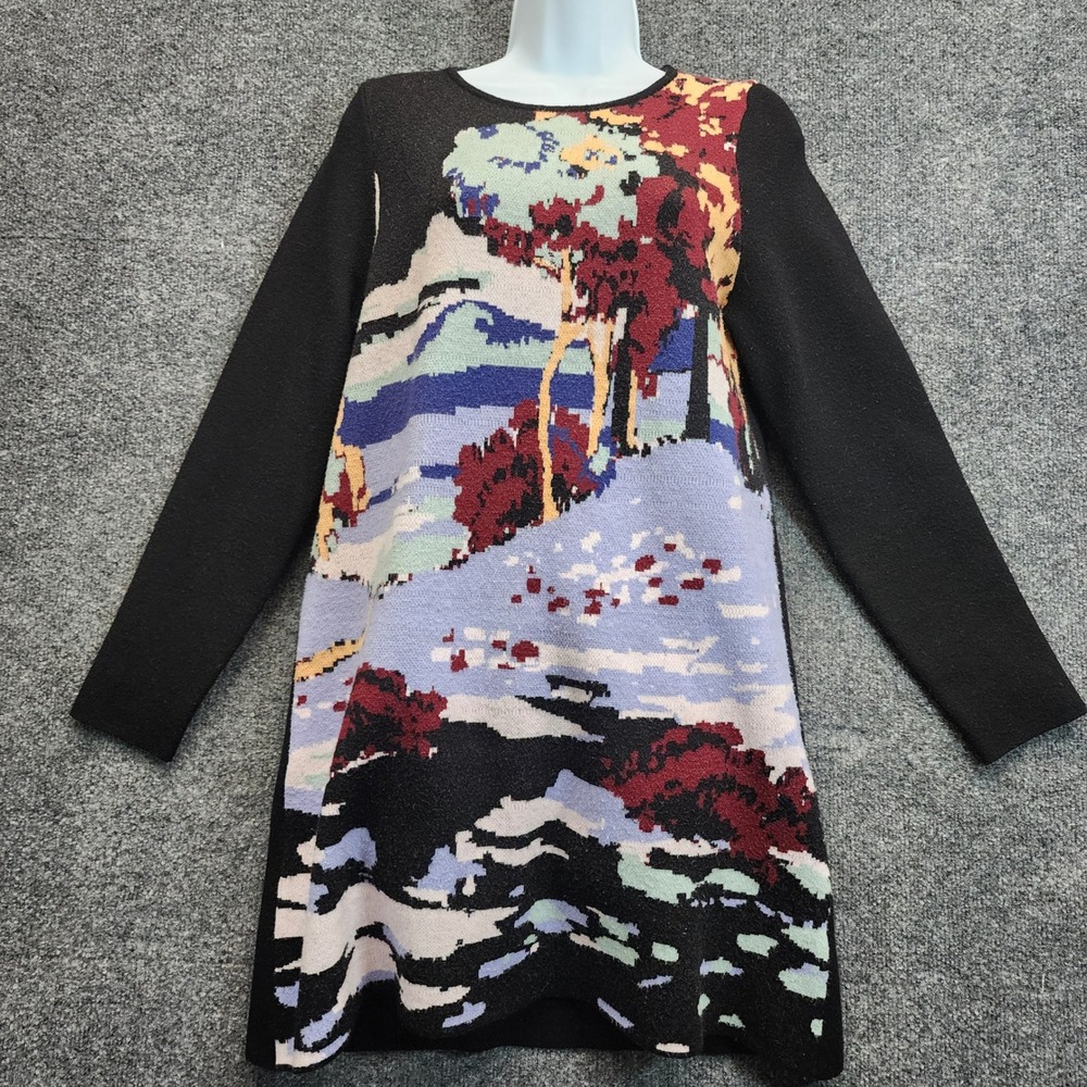 Maeve Women's Landscape Intarsia Knit Sweater Dress Artsy Boho Scenic Mod Small